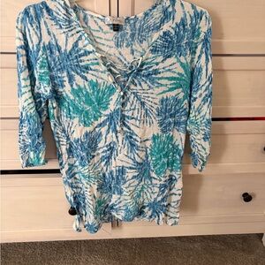 Blue and Green Leaf Print Swim Coverup